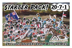 Contains 7 mounted soldiers, 20 foot soldiers and a cannon. Infantry, artillery and cavalry from both sides ready for action! 